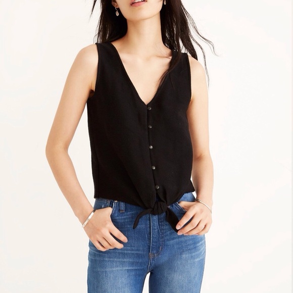 Madewell Tops - Madewell Texture & Thread Button-Front Tie Cropped Tank Top V-Neck Black Small